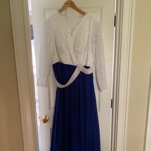 White and Blue Evening Gown/Prom Dress